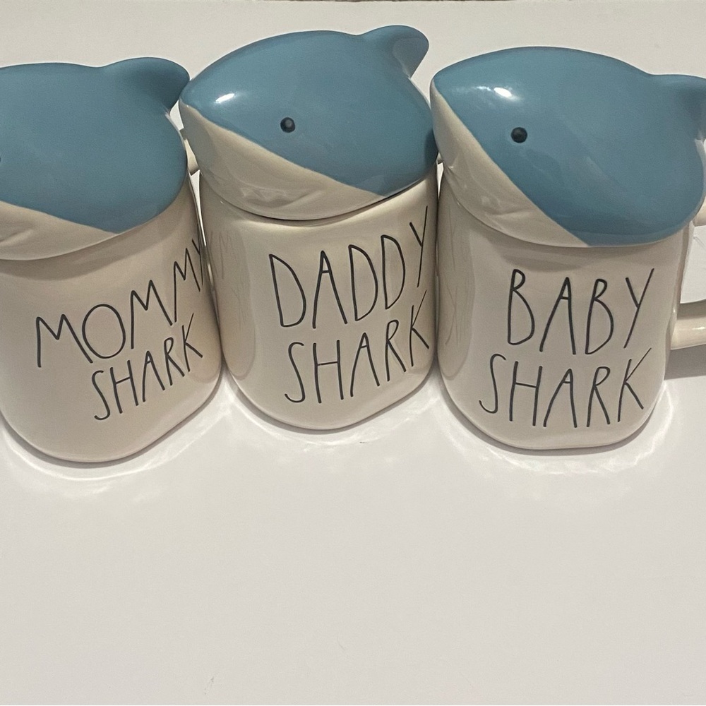 Rae Dunn coffee mugs baby shark mommy shark daddy shark
